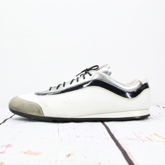 Prada Shoes - Prada White Leather Lace Up Low Top Casual Sneakers Shoes Size 8